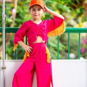 pink top and pants set