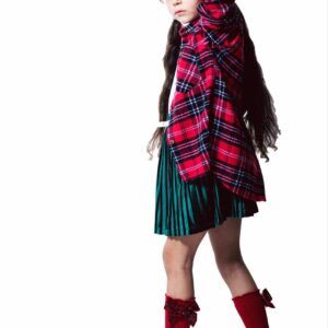Red long sleeves chest pocket plaid shirt for girls and boys