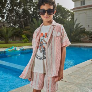 Tropical Adventure 3-Piece Set – Cotton Tee + Linen Shirt & Shorts