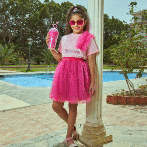 Barbie Dream Pink Cotton Tee & Fuchsia Skirt Set